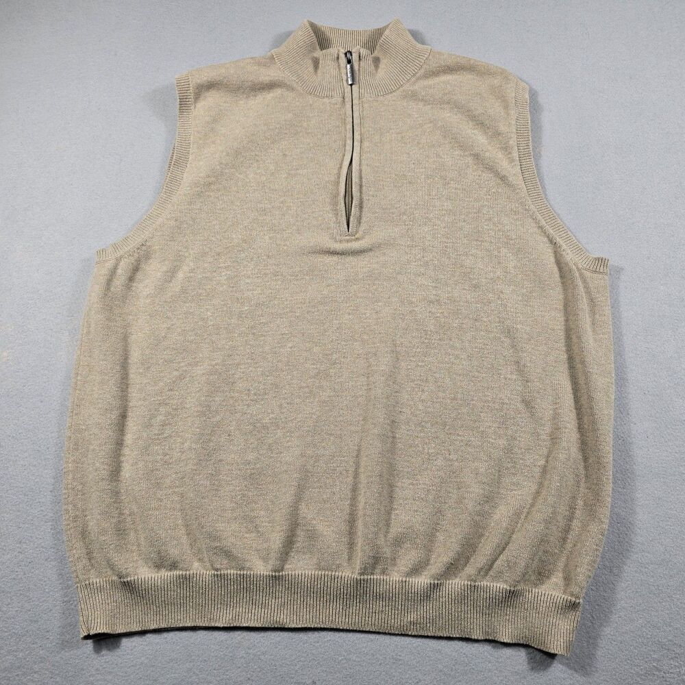 Walter Hagen Men's XL Khaki Beige 1/4 Zip Sweater Vest Mock Neck 100% Cotton